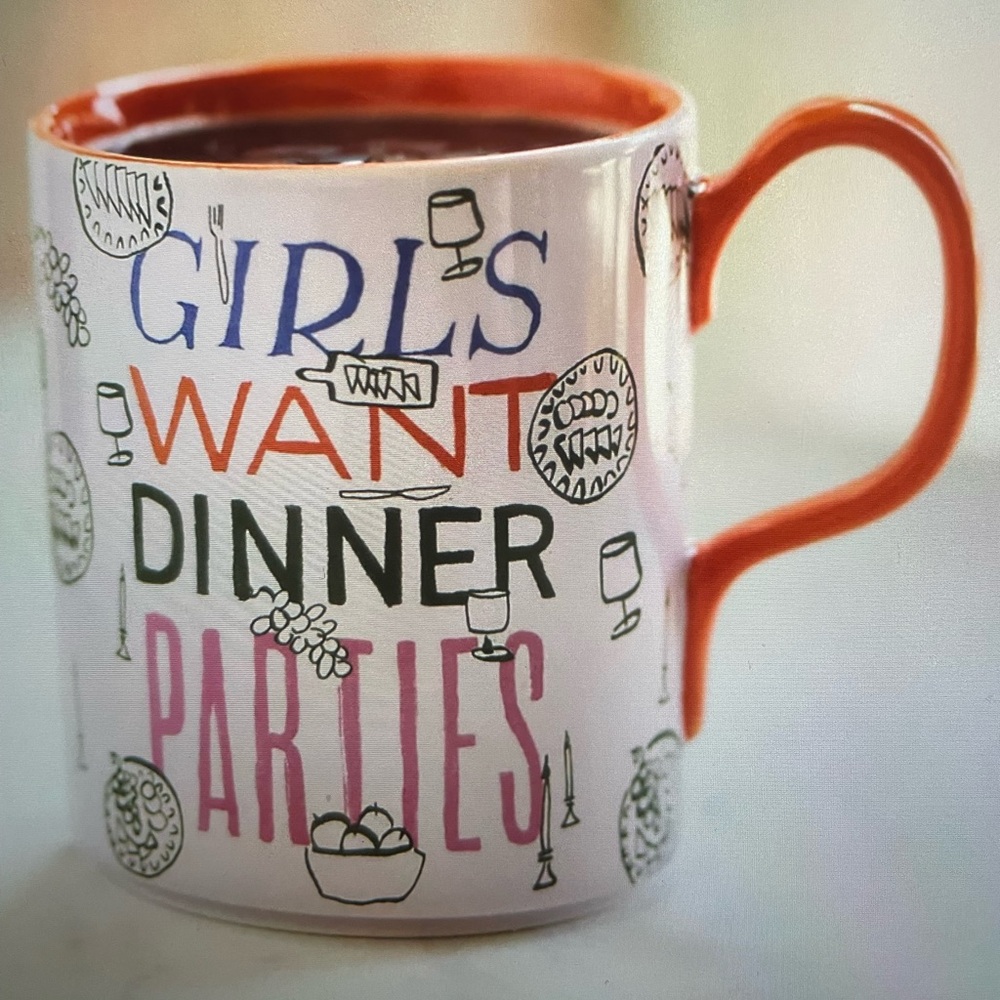 ❤️ ANTHROPOLOGIE PHTHALO RUTH GIRLS WANT DINNER PARTIES STONEWARE MUG NEW
